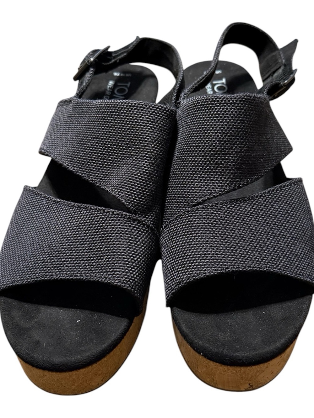 Toms Black Platform Slingback Sandals with Cork Sole